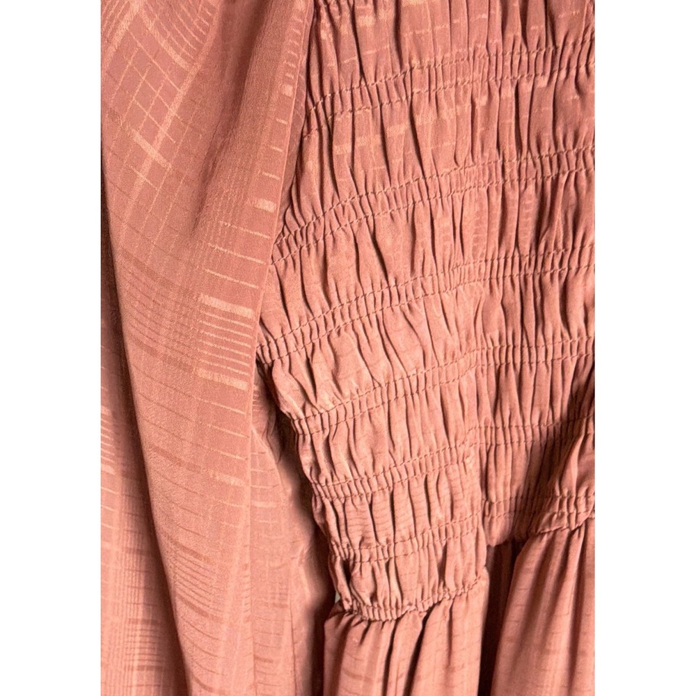 Women's Fall Boho Gypsy Rust Pink LS Smocked Ruffle V-Neck Midi Dress Size S - Picture 4 of 7